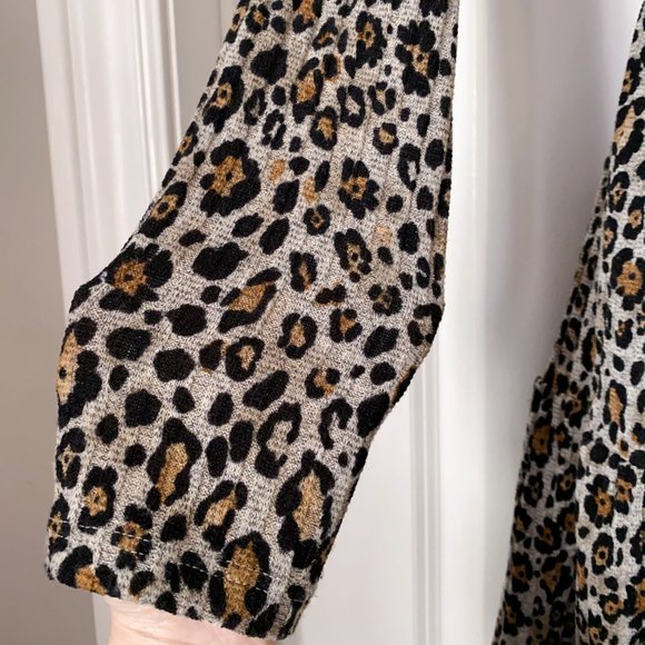 Zara Women Tan/black Tired Long Sleeves Pullover Knit Leopard Print Dress - Picture 3 of 5